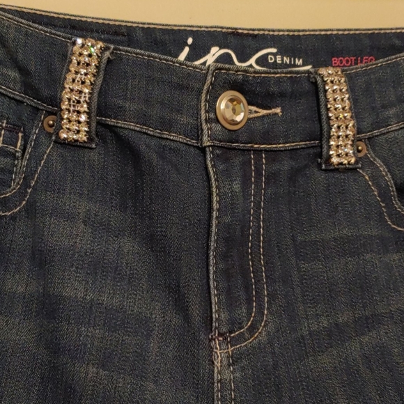 INC Denim Jeans with Rhinestone Trim Boot Leg Regular fit Size 8 - Picture 3 of 13